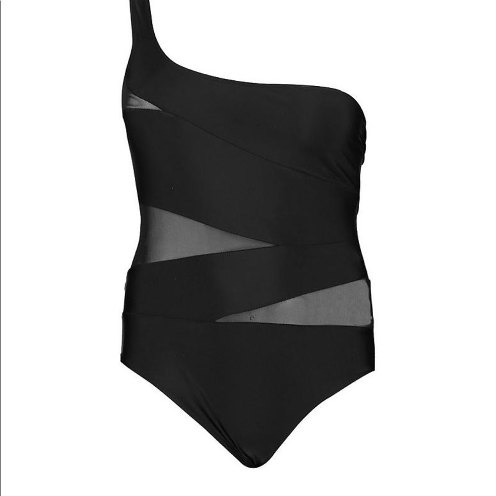 Sheer bandage one shoulder bathing suit